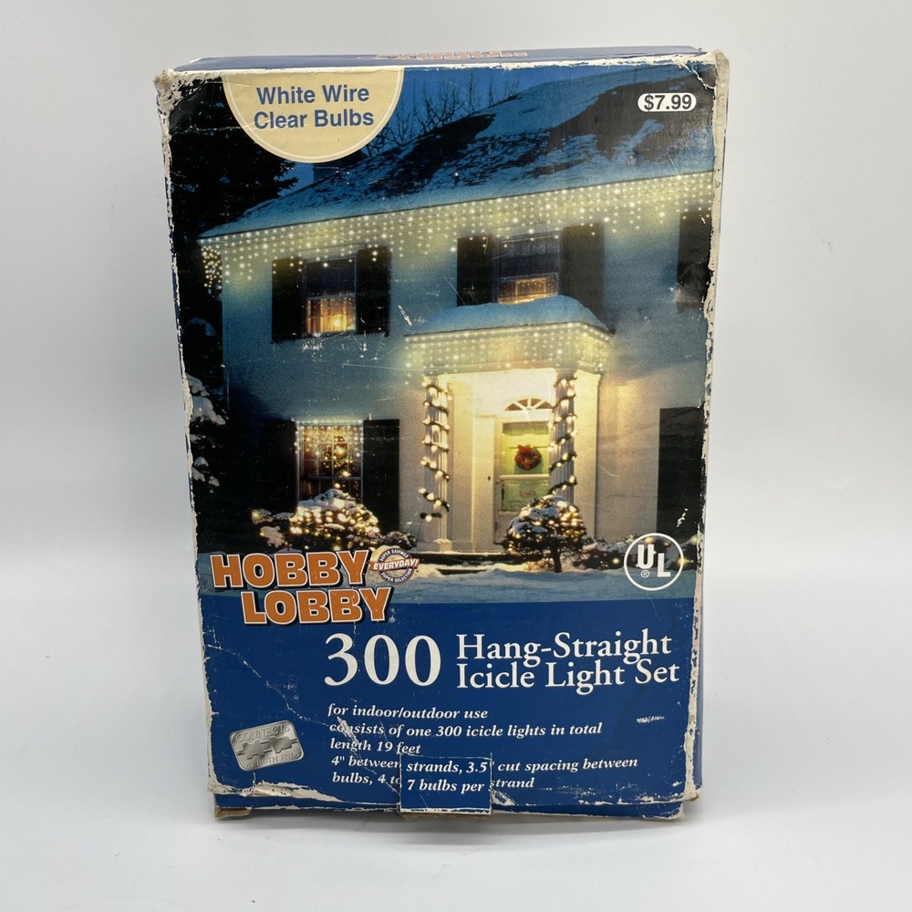 Vtg Hobby Lobby 300 Hang-Straight Icicle‎ Light Set Clear White Christmas Lights